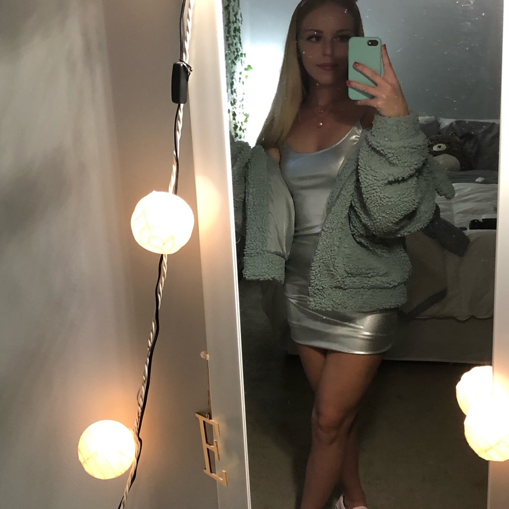 Oversized teal sherpa jacket